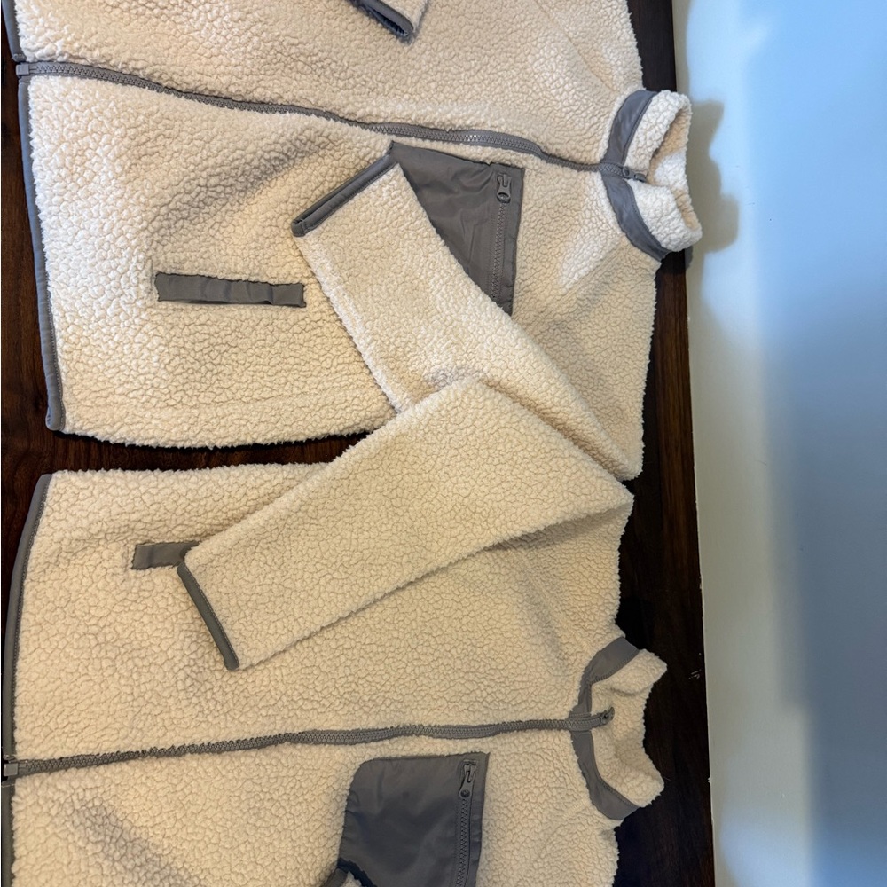 Cozy Cream Kids Jacket with Gray Accents